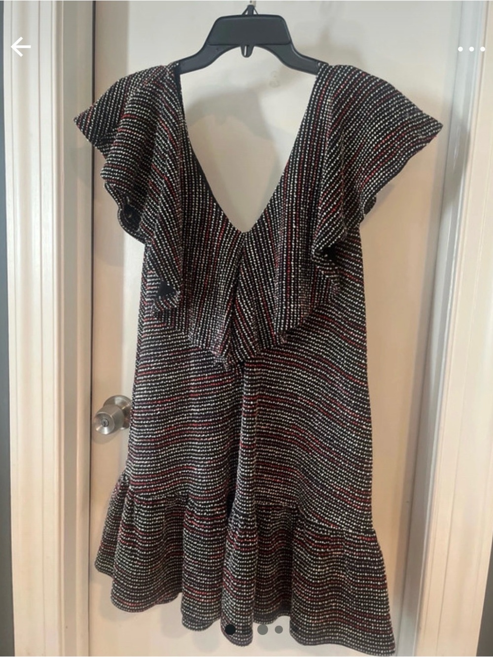 Something Navy Black Dress with Multicolor Dot Stripe Ruffles
